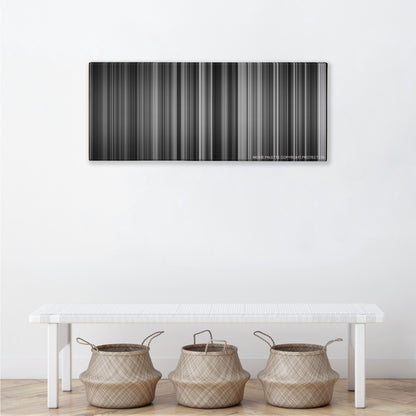 Schindler's List color palette canvas above a white bench with three woven baskets