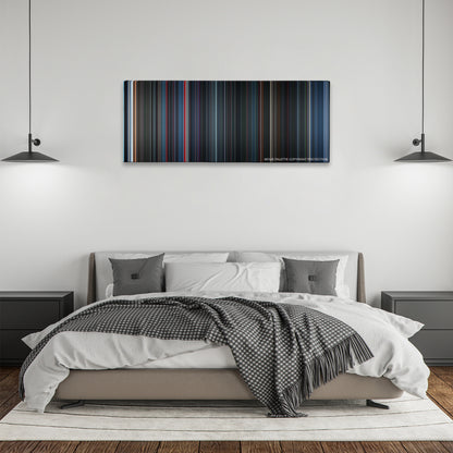 Alien vs. Predator color palette canvas above a bed, between two black pendant lamps