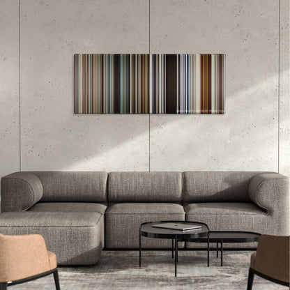 Beasts of the Southern Wild color palette canvas on a concrete wall above a gray sectional sofa