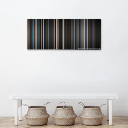 The Dark Knight color palette canvas above a white bench with three woven baskets