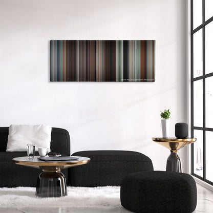 Young Adult color palette canvas above a black sofa with a gold-topped table