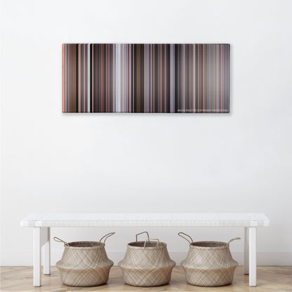The Good, the Bad and the Ugly color palette canvas above a white bench with three woven baskets