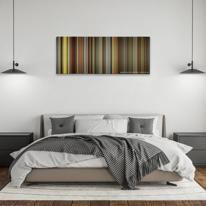 Side Effects color palette canvas above a bed, between two black pendant lamps