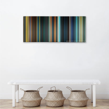 The Lord of the Rings: The Fellowship of the Ring color palette canvas above a white bench with three woven baskets