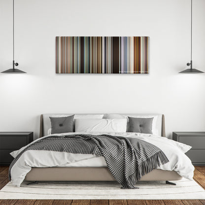 Beasts of the Southern Wild color palette canvas above a bed, between two black pendant lamps