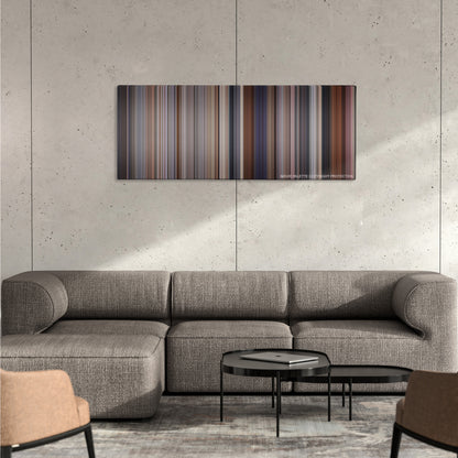 Lethal Weapon 3 color palette canvas on a concrete wall above a gray sectional sofa