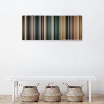 The Lord of the Rings: The Return of the King color palette canvas above a white bench with three woven baskets