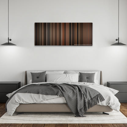Cinderella Man color palette canvas above a bed, between two black pendant lamps