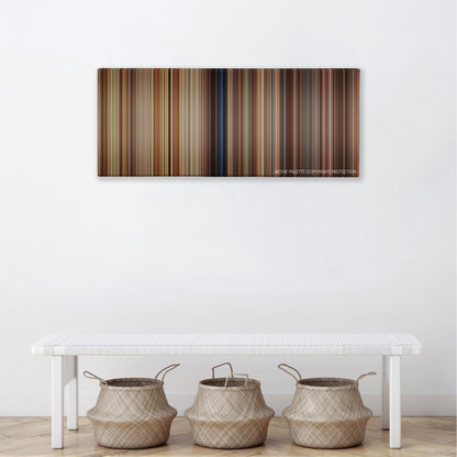 Garfield color palette canvas above a white bench with three woven baskets