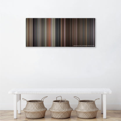 The Princess Bride color palette canvas above a white bench with three woven baskets