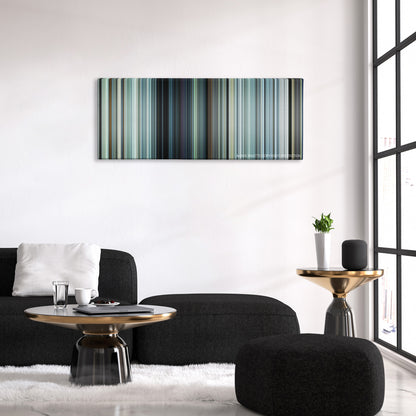 Angel Has Fallen color palette canvas above a black sofa with a gold-topped table