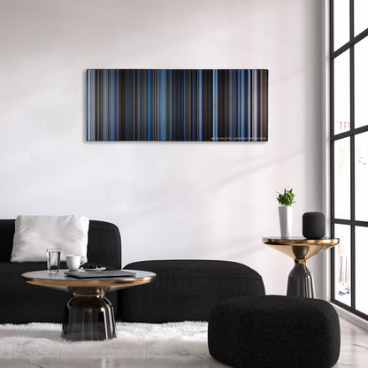 The Day After Tomorrow color palette canvas above a black sofa with a gold-topped table