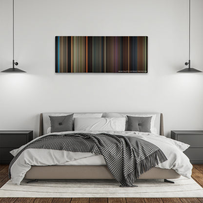 Percy Jackson & the Olympians: The Lightning Thief color palette canvas above a bed, between two black pendant lamps