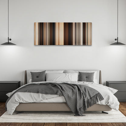 A Million Ways to Die in the West color palette canvas above a bed, between two black pendant lamps