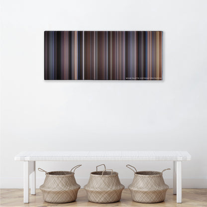 The Shawshank Redemption color palette canvas above a white bench with three woven baskets