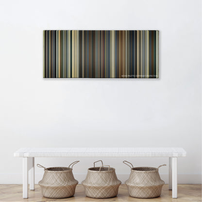 Eye in the Sky color palette canvas above a white bench with three woven baskets