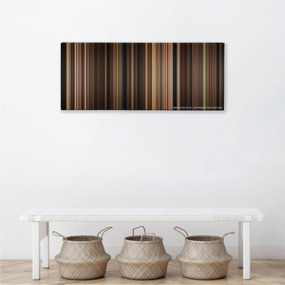 The Godfather color palette canvas above a white bench with three woven baskets