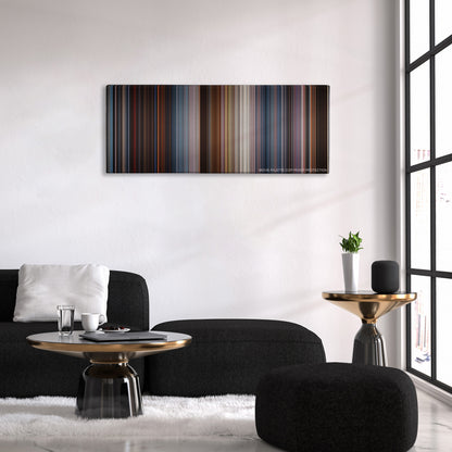 Terminator 3: Rise of the Machines color palette canvas above a black sofa with a gold-topped table