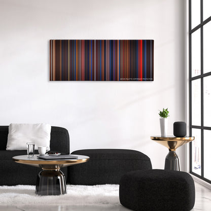 Flatliners color palette canvas above a black sofa with a gold-topped table