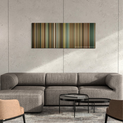 Extremely Wicked, Shockingly Evil and Vile color palette canvas on a concrete wall above a gray sectional sofa
