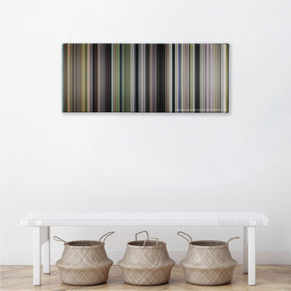 Forrest Gump color palette canvas above a white bench with three woven baskets