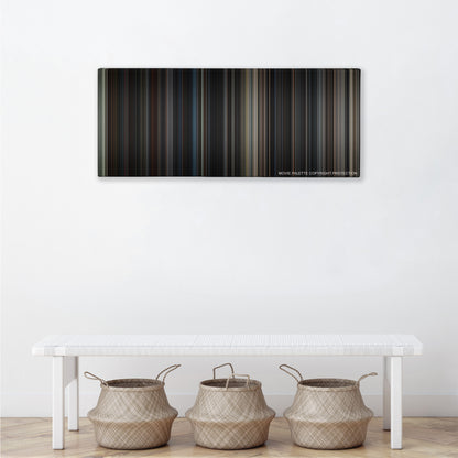 The Dark Knight Rises color palette canvas above a white bench with three woven baskets