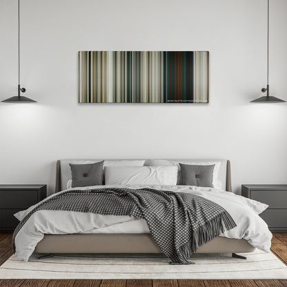 Battle Los Angeles color palette canvas above a bed, between two black pendant lamps