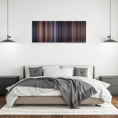 Thir13en Ghosts color palette canvas above a bed, between two black pendant lamps