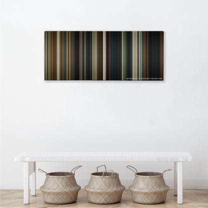 Hereditary color palette canvas above a white bench with three woven baskets
