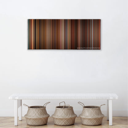 The House Bunny color palette canvas above a white bench with three woven baskets