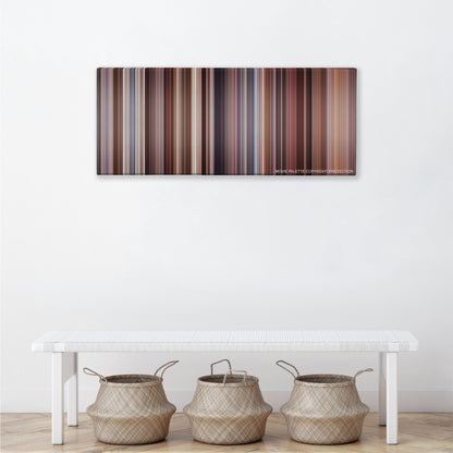 Two Weeks Notice color palette canvas above a white bench with three woven baskets