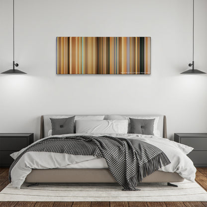 Erin Brockovich color palette canvas above a bed, between two black pendant lamps