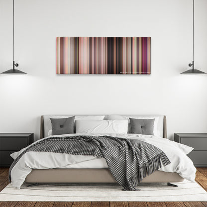 John Tucker Must Die color palette canvas above a bed, between two black pendant lamps