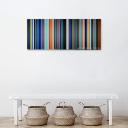 Ultraviolet color palette canvas above a white bench with three woven baskets
