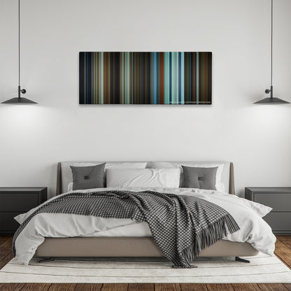 The Invisible Man color palette canvas above a bed, between two black pendant lamps