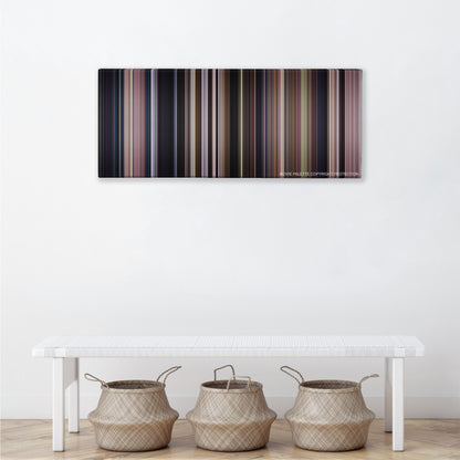 Monster color palette canvas above a white bench with three woven baskets