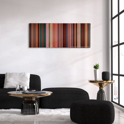 Wreck-It Ralph color palette canvas above a black sofa with a gold-topped table