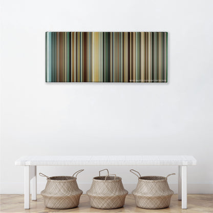 Into the Wild color palette canvas above a white bench with three woven baskets