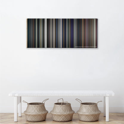 Avengers: Endgame color palette canvas above a white bench with three woven baskets