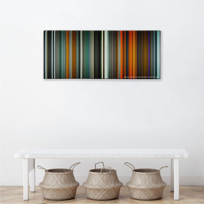Blade Runner 2049 color palette canvas above a white bench with three woven baskets