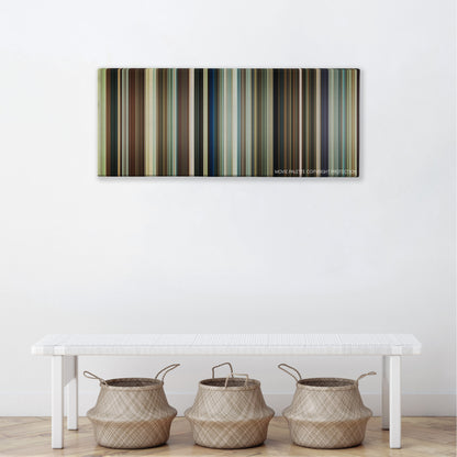 You, Me and Dupree color palette canvas above a white bench with three woven baskets