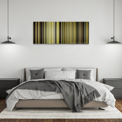 Enemy color palette canvas above a bed, between two black pendant lamps