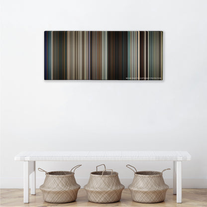 Logan color palette canvas above a white bench with three woven baskets