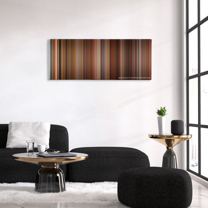 The House Bunny color palette canvas above a black sofa with a gold-topped table
