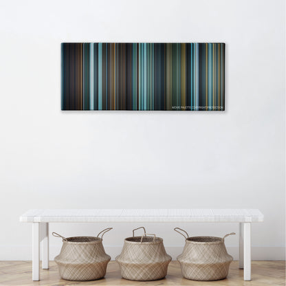 I, Frankenstein color palette canvas above a white bench with three woven baskets