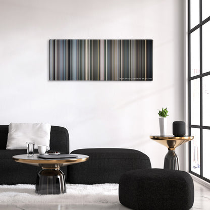 Case 39 color palette canvas above a black sofa with a gold-topped table