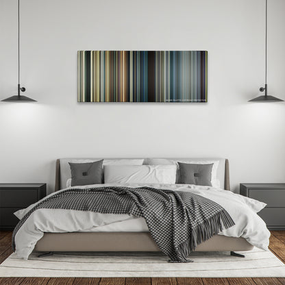The Expendables 3 color palette canvas above a bed, between two black pendant lamps