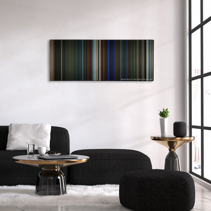 Collateral color palette canvas above a black sofa with a gold-topped table