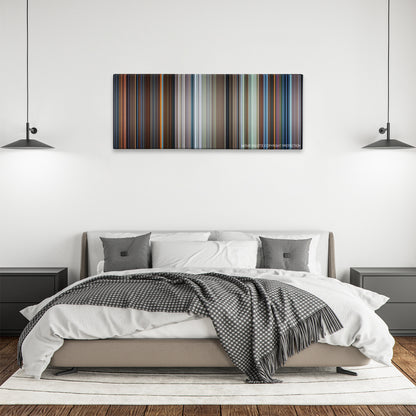 Star Trek IV: The Voyage Home color palette canvas above a bed, between two black pendant lamps