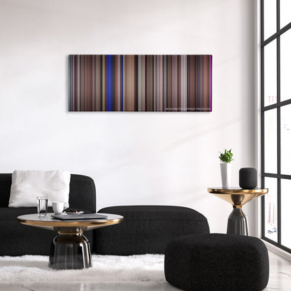 Cocktail color palette canvas above a black sofa with a gold-topped table